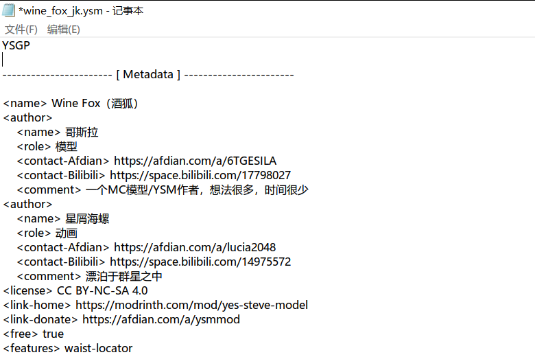 What a YSM model file looks like when opened in Notepad